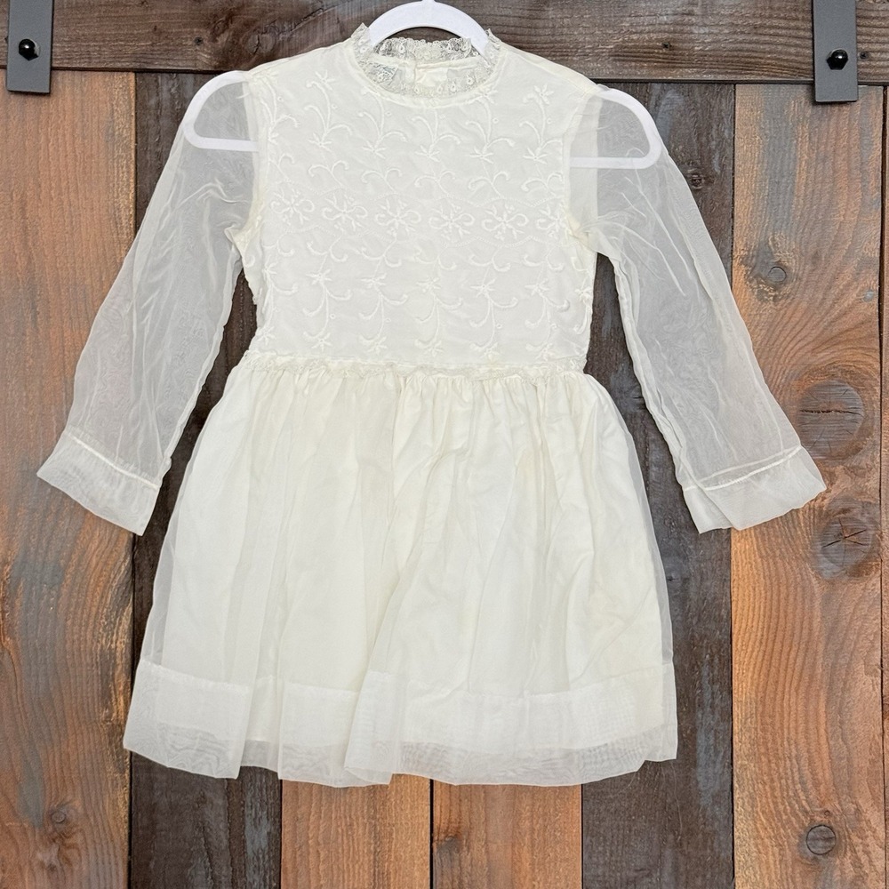 Vintage L'Enfant Girls Ivory Lace Dress ILGW Union Made Size 8